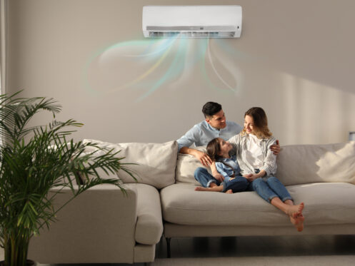 A young family enjoying their cool room