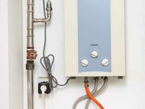 A gas tankless water heater in a Dallas home